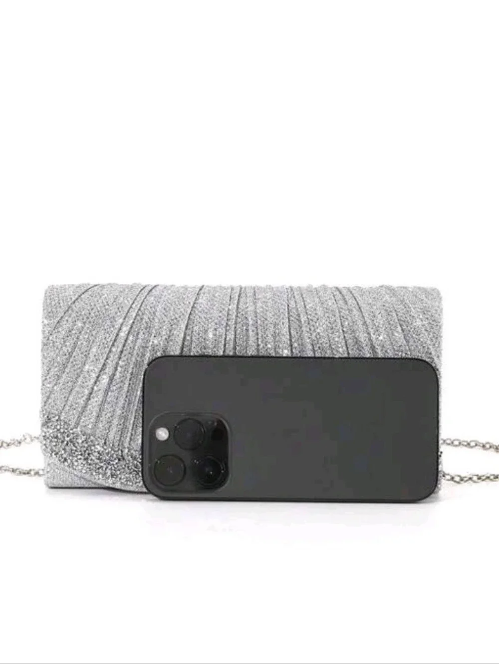 Silver Rhinestone Evening Clutch with Chain